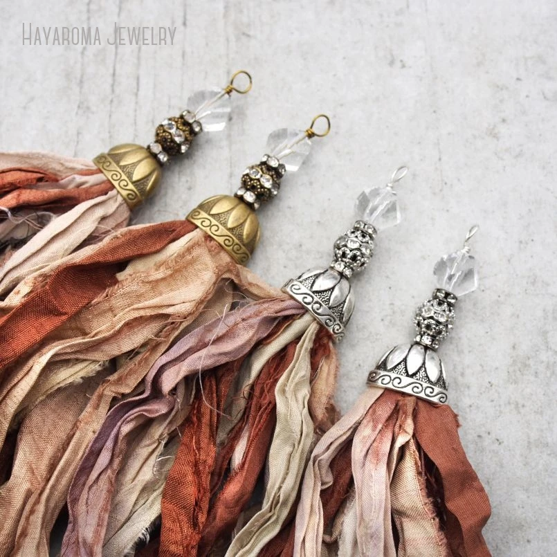 

12Pcs Half Moon Yarn Silk Sari Brown Shades Wholesale Jewelry Color Pendant PM10545