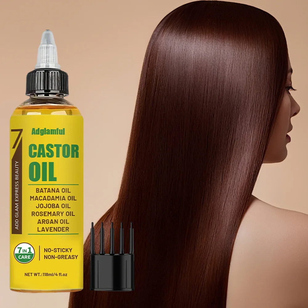 Conjunto de óleo capilar 7 em 1 118ml sem enxágue (óleo + pente) - mamona, alecrim e lavanda para pontas duplas, controle de brilho e frizz