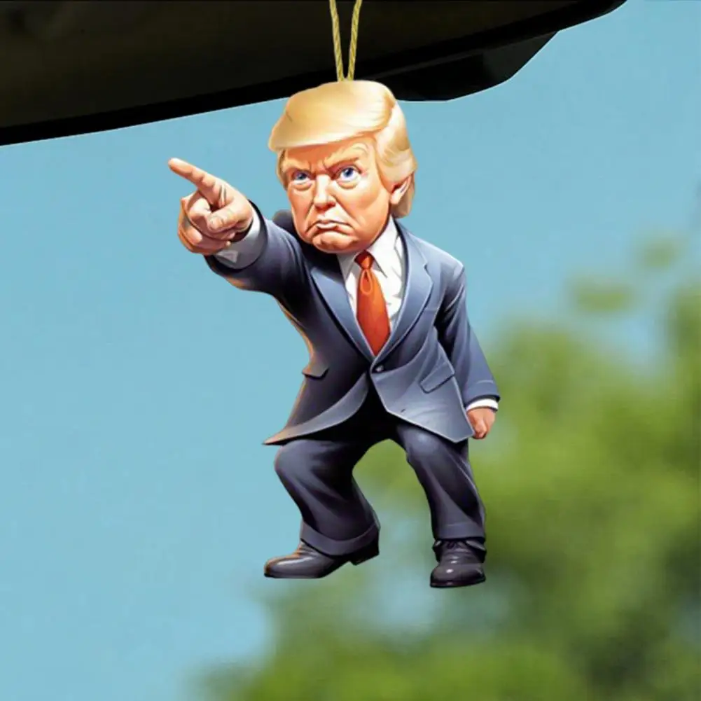 2Pcs Trump Car Pendant 2D Acrylic Trump Ornaments Interior Wall Decorations Christmas Tree Trump Advent Wall Calendar Backpack