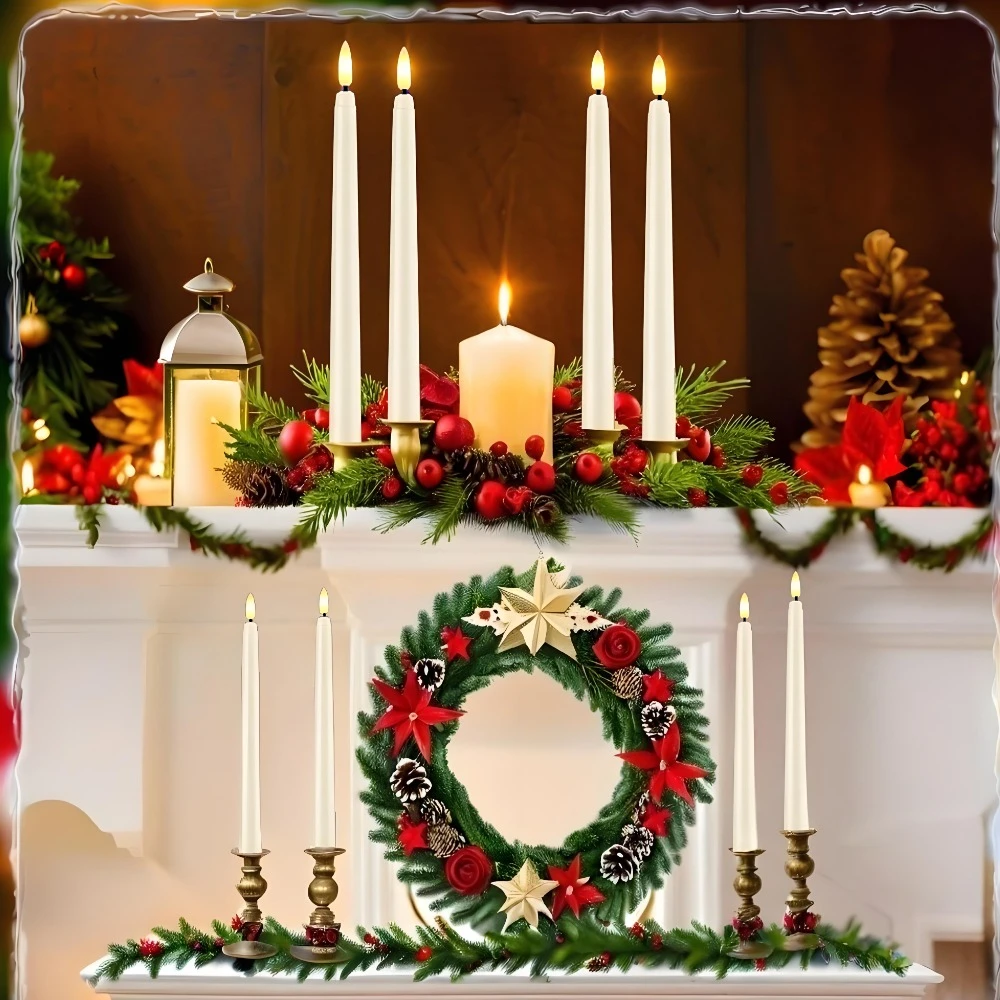12-48PC Long Christmas LED Candle Flameless with Remote Battery Powered Church Flickering Warm White Light Home Table Decoration