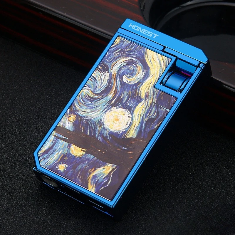 HONEST Nouveau briquet rechargeable à double flamme pour cigares, cadeau d'affaires haut de gamme coupe-vent pour hommes, élégant accessoire en métal pour cigares