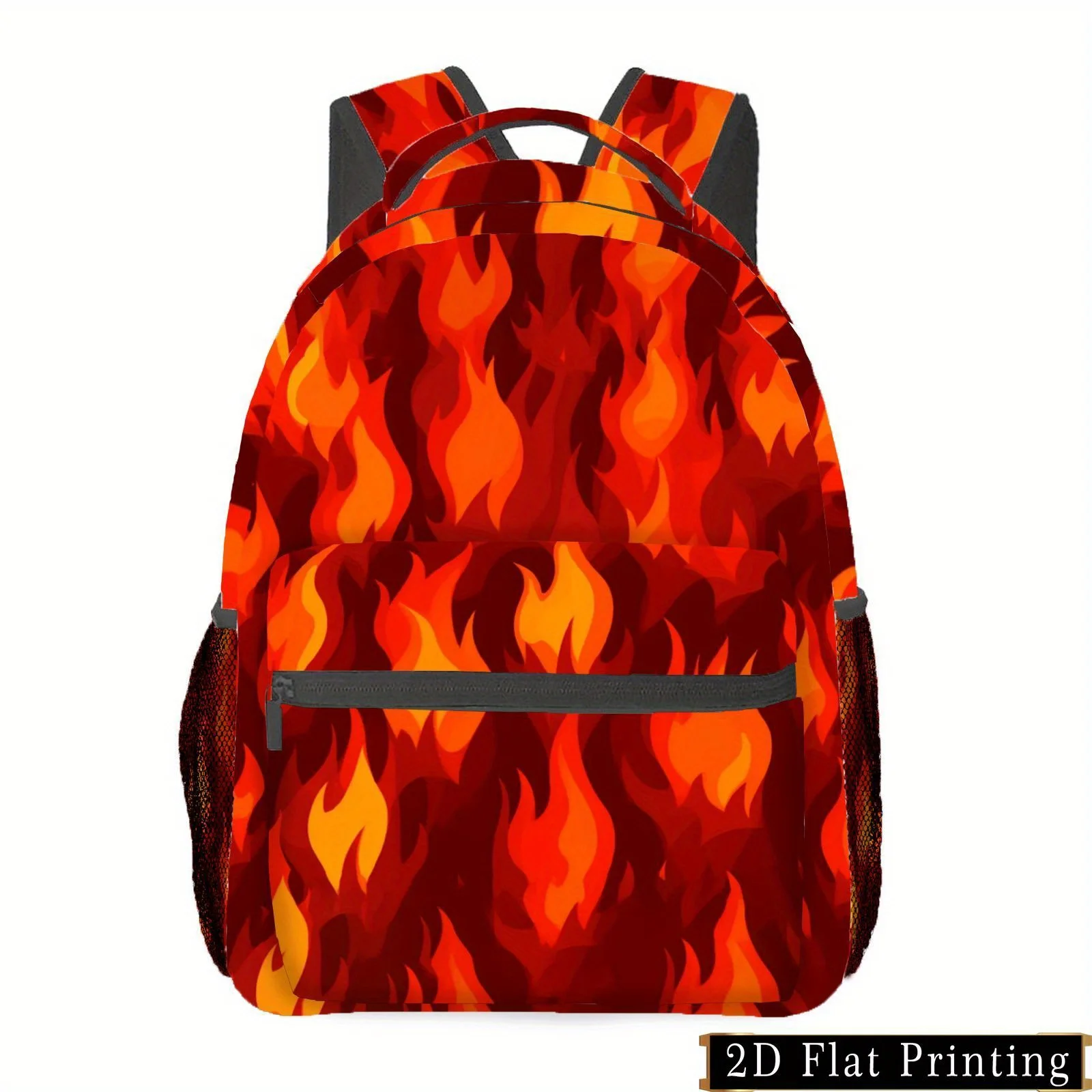 1pc Flame Pattern Geometric H-Letter Print Backpack with Zipper Multi-Use Printed Design Shoulder and Waist Protection