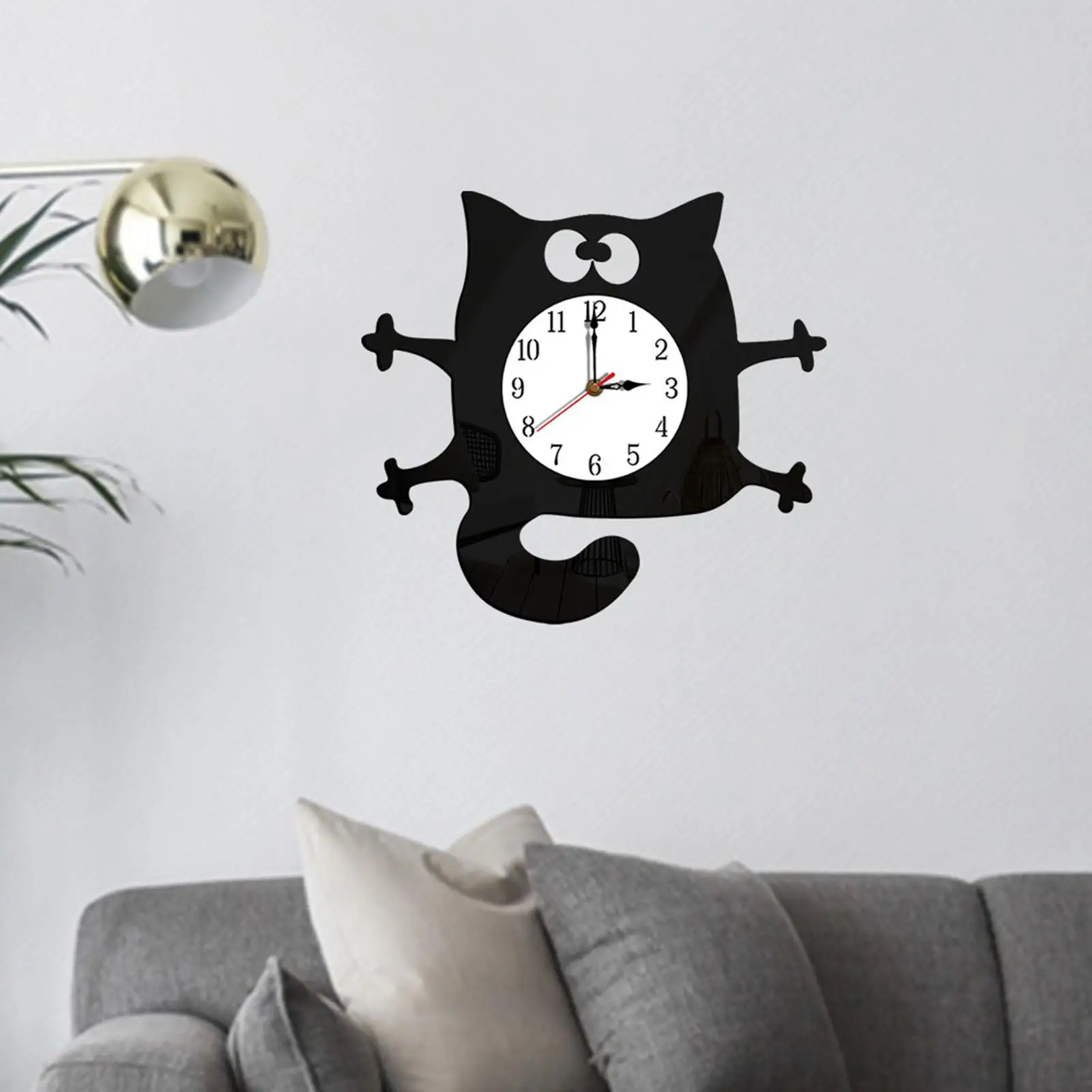 Cat Shaped Wall Clock Non-Ticking Art Clock for Home Wall Bedroom Classroom