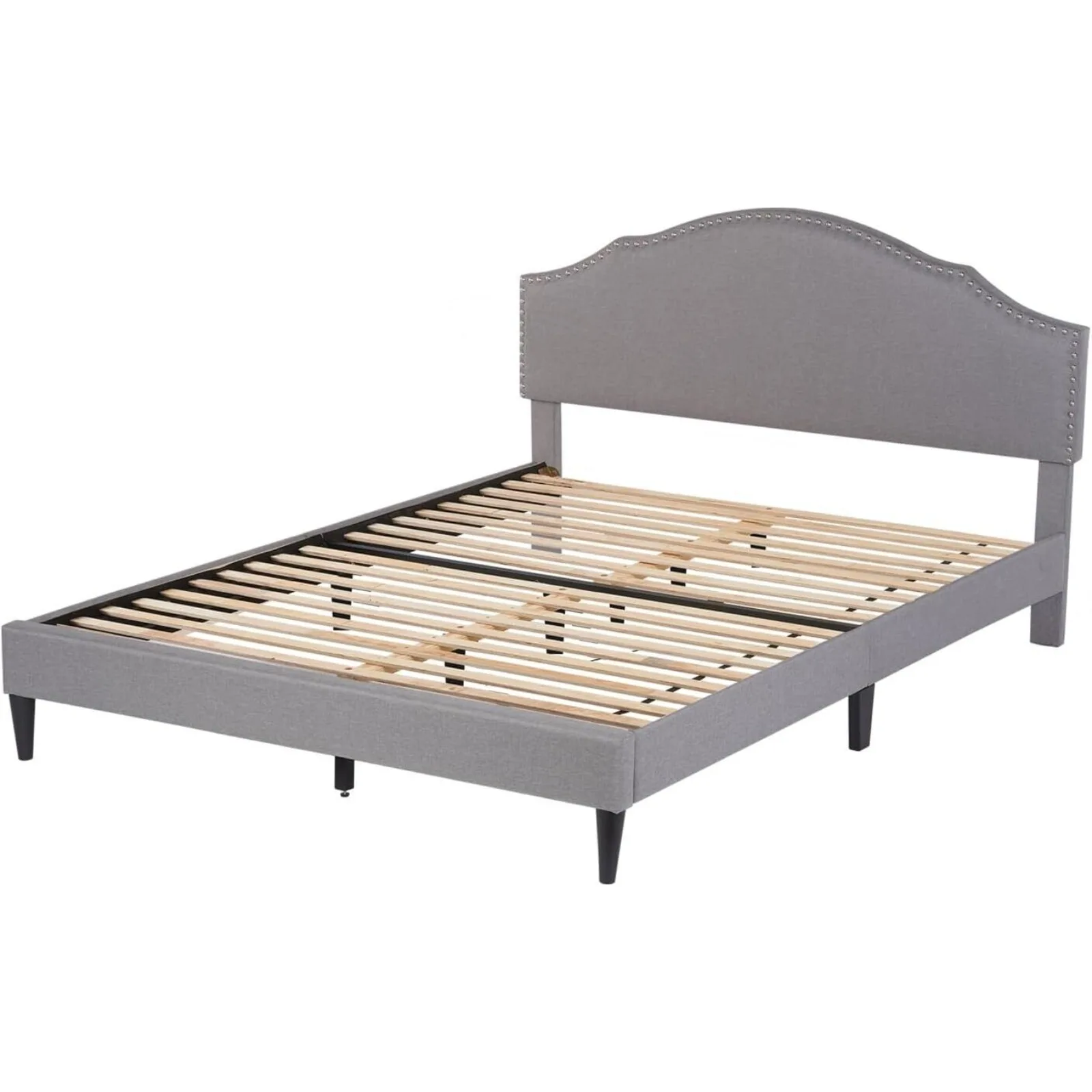 Upholstered Platform Bed Frame with Fabric Headboard and Wooden Slats Support United States