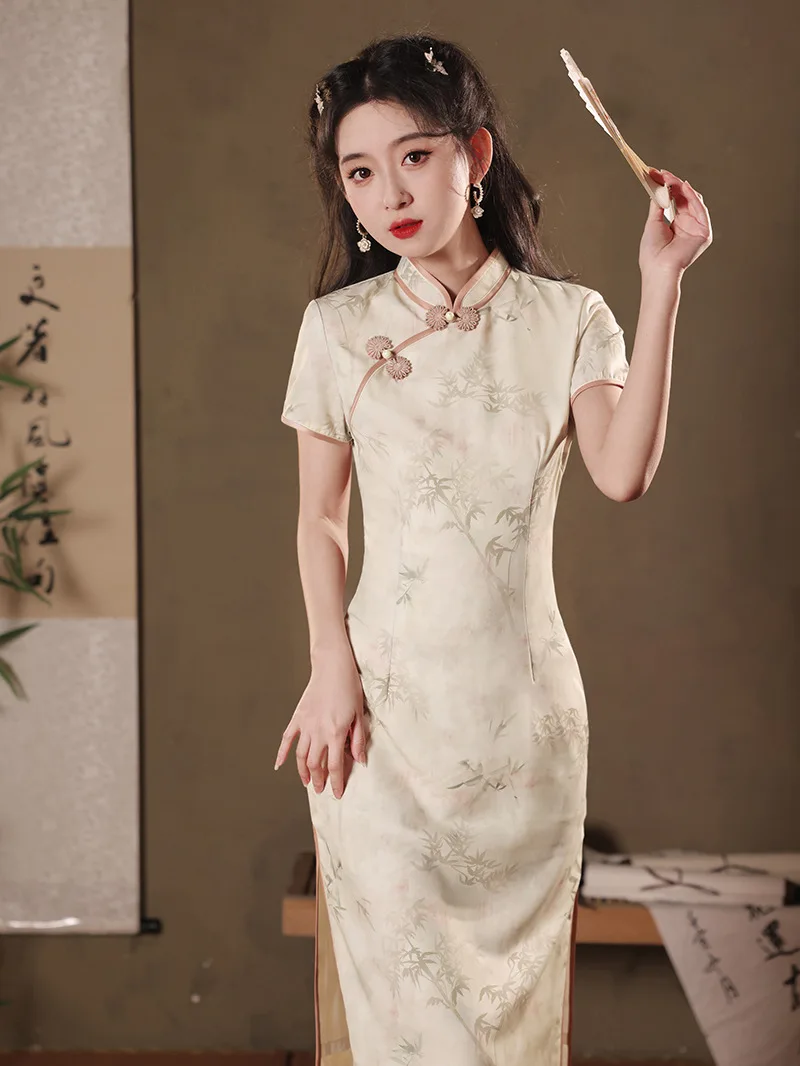 2024 Spring/Summer New Improved Qipao Mid length Daily Youth Retro New Chinese Qipao Women's Clothing