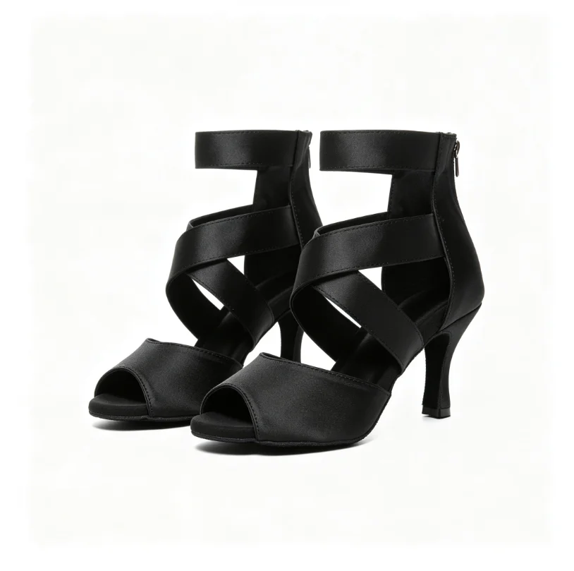 Evk Women Latin Dance Shoes Peep Toe Lace‑Up Back Zipper Salsa Tango Ballroom Sandals Performance Sneaker Dancing Footwear Shoes