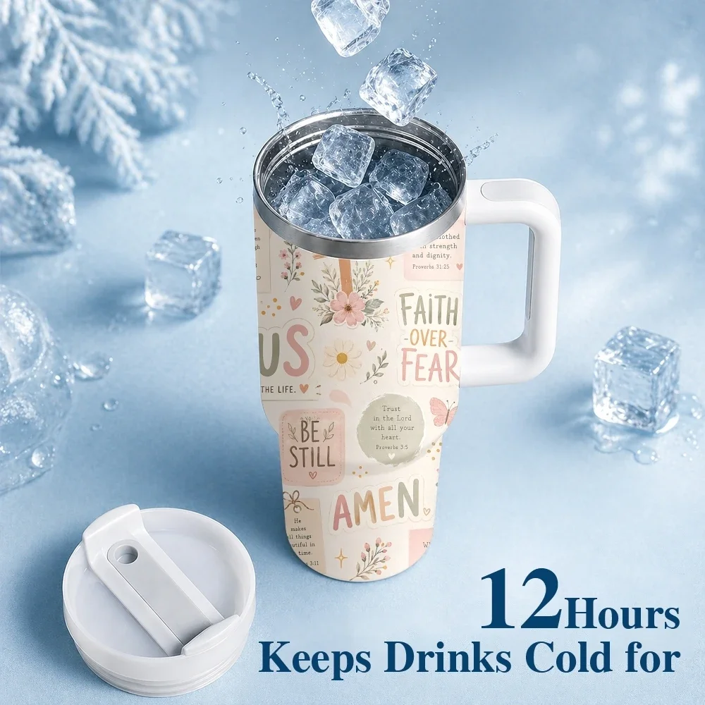 Christian Inspirational Prayer Quotes Vacuum Flasks 40oz Stainless Steel Insulated Tumbler Handle Straw Leakproof Travel Mug