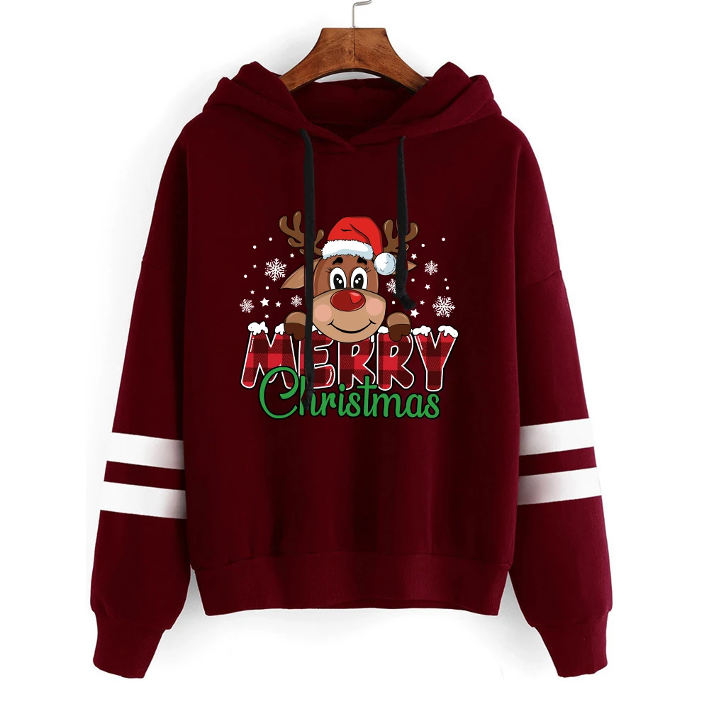 (Fashion Sweatshirt)Cute Women Merry Christmas Print Sweatshirt Autumn Winter Men Lovely Fleece Long Sleeve Casual Round Neck