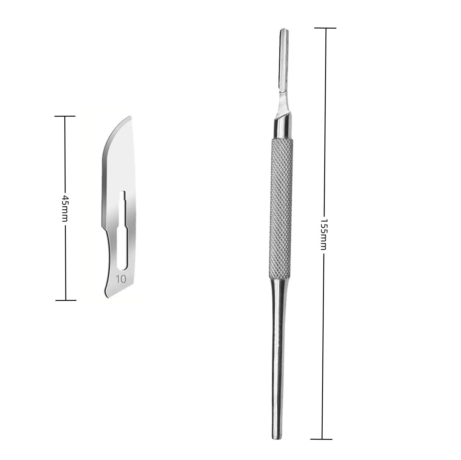 Stainless Steel Round Surgical Handle with 10 Independent surgical blades, size 10, 11, 23,  for Succulent Trimming and Carving