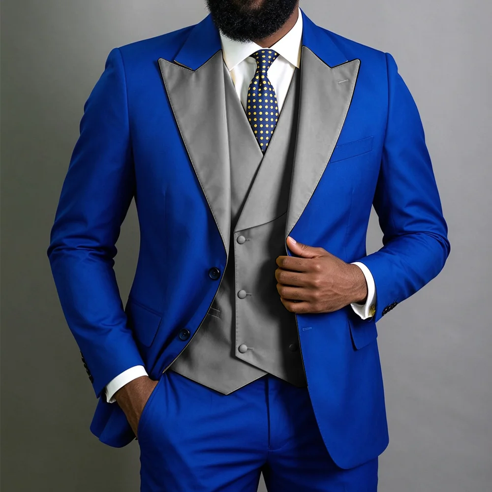Men's Royal Blue 3-Piece Suit  - Men Formal Wear Blue 评论和价格