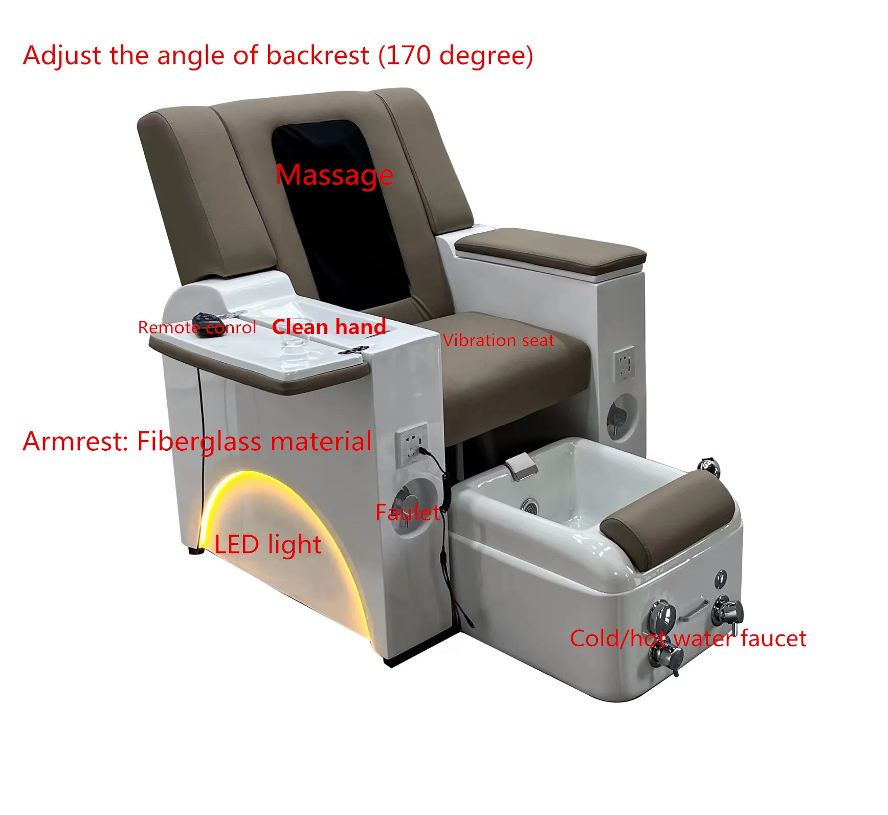 Modern Luxury Beauty Nail Salon Electric Reclining Discharge Pump Pipeless Whirlpool Manicure Foot Spa Massage Pedicure Chair