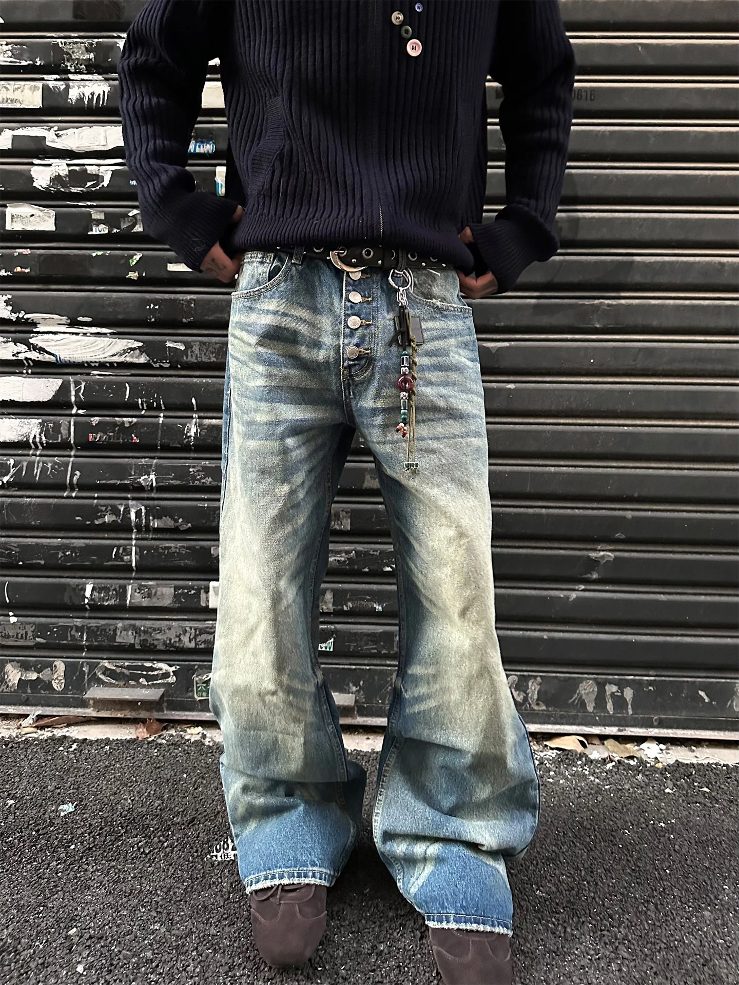 Calças Jeans Retro Americanas com Gradiente, Largas e Soltas, Vintage Desbotadas para Homens e Mulheres, Uso Casual Durante T...