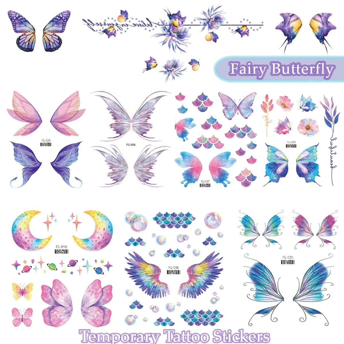 

Красочная бабочка, блестящая татуировка, наклейка, крылья феи, красивая водостойкая временная татуировка, макияж, музыкальный фестиваль, вечерние наряды