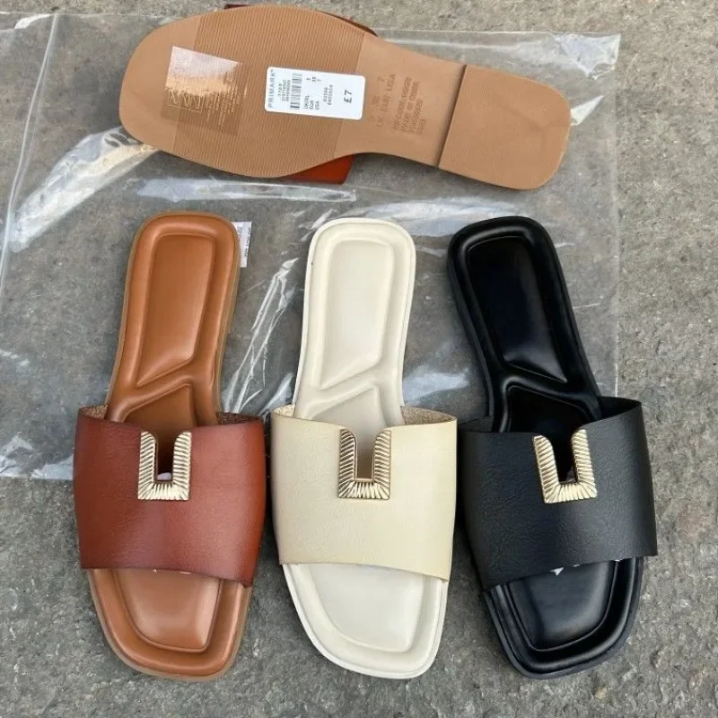 2024 Summer Slippers Women Flat Heels Outdoor Beach Female Shoes Trendy Concise Design Comfortable Soft Leather Casual Slides