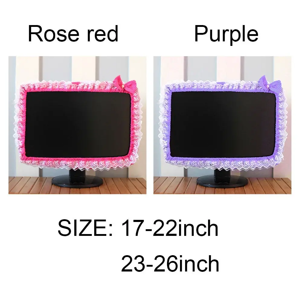 Lace Fabric Computer Frame Cover Monitor Screen Dust Cover With Elastic Pen Pocket Bow Home Decorations