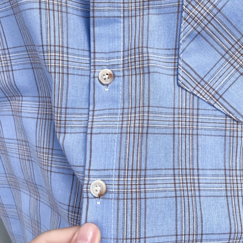 Luxury Man 100%cotton Short-Sleeved Shirt Exquisite Embroidery Grid Stripes Actual Pocket Summer Fashion Minimalist MensClothing