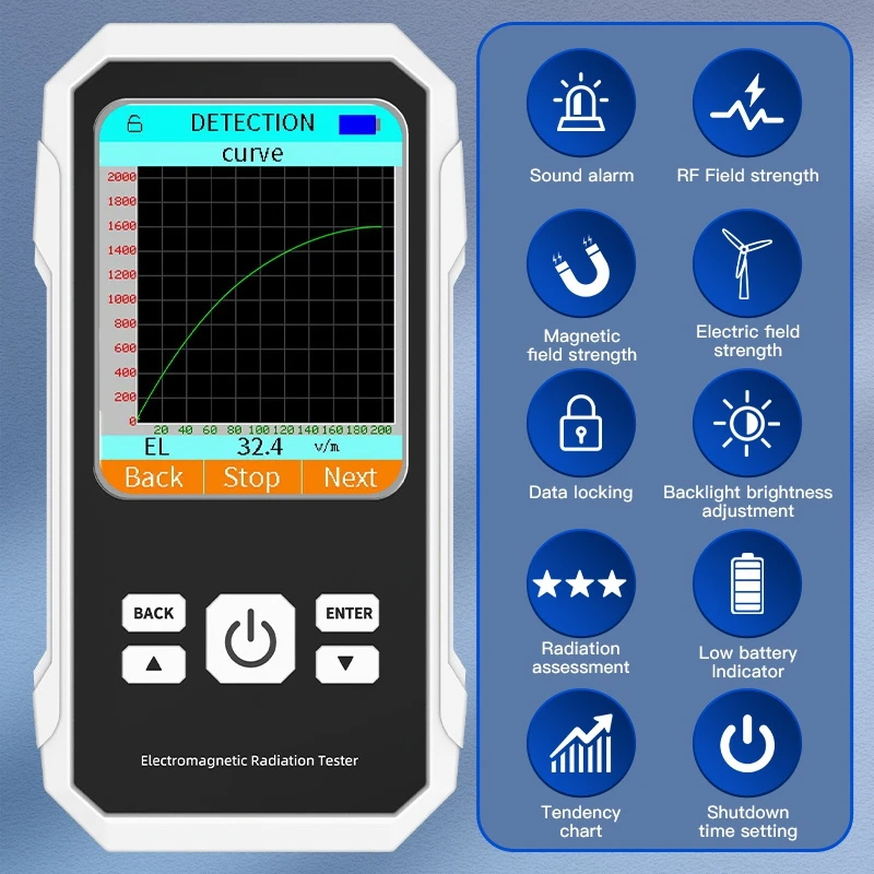 VT-ER2 Digital Electromagnetic Radiation Detector Electric Field Magnetic-Field Intensity Tester EMF Meter White