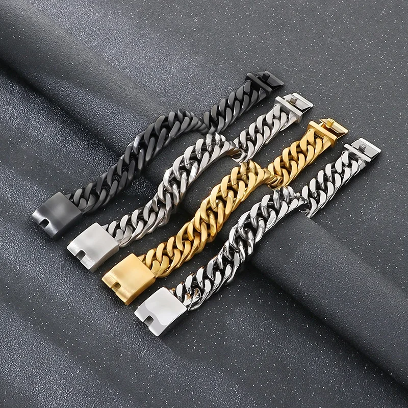 Kalen 18mm Stainless Steel Cuban Chain Bracelet for Men Polished Brushed Metal Jewelry Thick 19-22cm Wrist Accessories