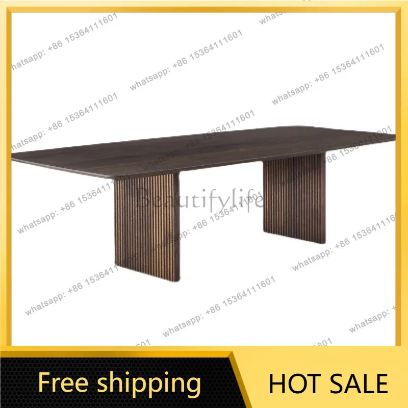 XX. Medieval solid wood dining table, black walnut color log living room rectangular large board table