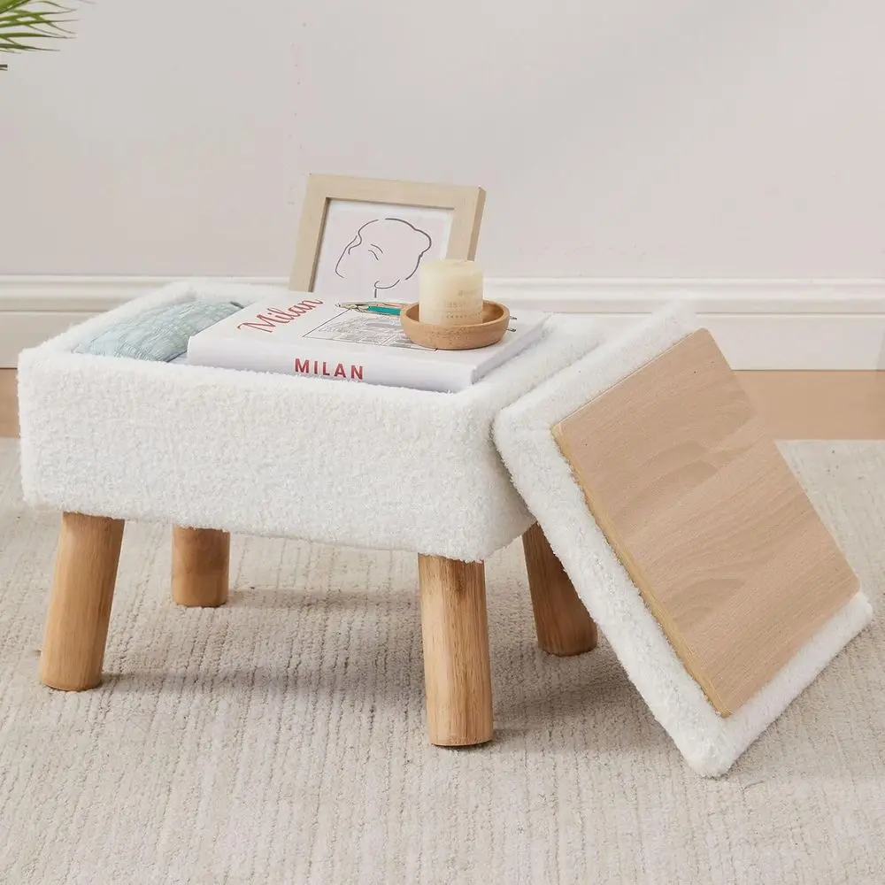 

Storage Ottoman, Small oot Stool Ottoman with Storage, Teddy Velvet oot Rest with Wood Legs, ootstool or Living Room, Bedroom, E