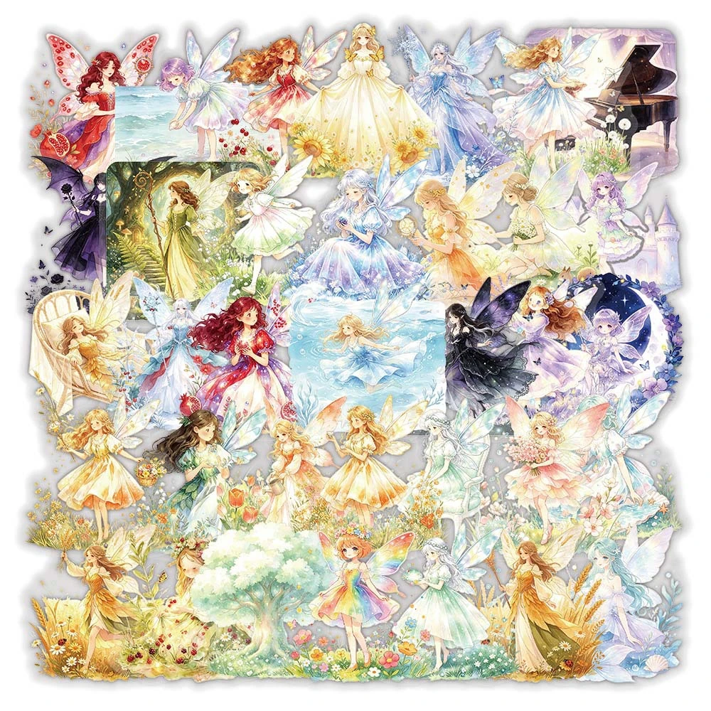50PCS Fairy Waterproof Clear PET Graffiti Stickers Fashion DIY Toys for Phone Bottle Travel Bag Aesthetic Decals Creative Gifts