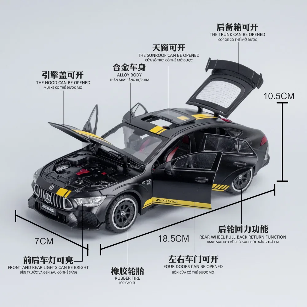 1:24 Mercedes-Benz AMG GT63 Diecast Alloy Car Model Metal Toy With Sound Light Pull Back For Kid Children Collection A478