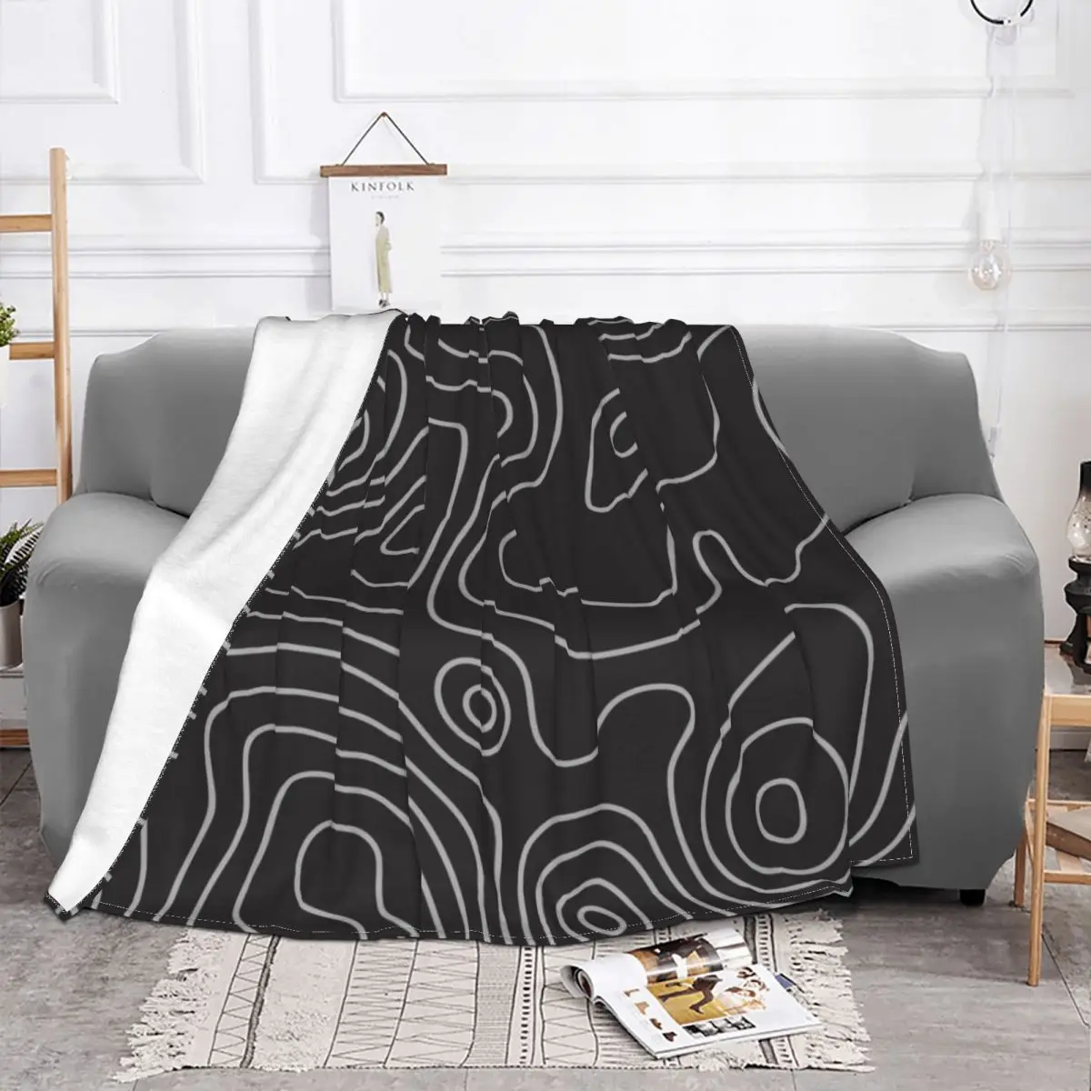 Pattern Texture Painting Line Art Simple Portable Warm Throw Blankets for Bedding Travel