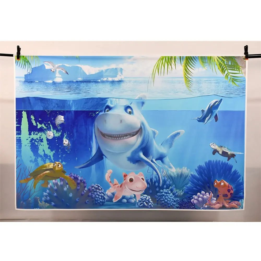 Photography Backdrops Birthday Decoration Customized Baby Seabed World Underwater Dolphin Shark Mermaid Party Photo Backgrounds