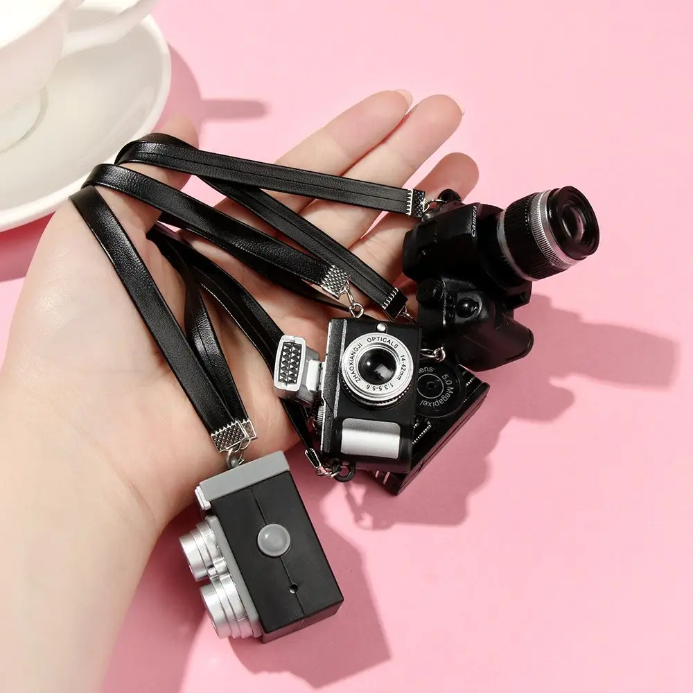 Fashion Mini SLR Dollhouse Accessories Digital Camera Model Miniature Dolls Camera With Black Belt Shutter And Flash
