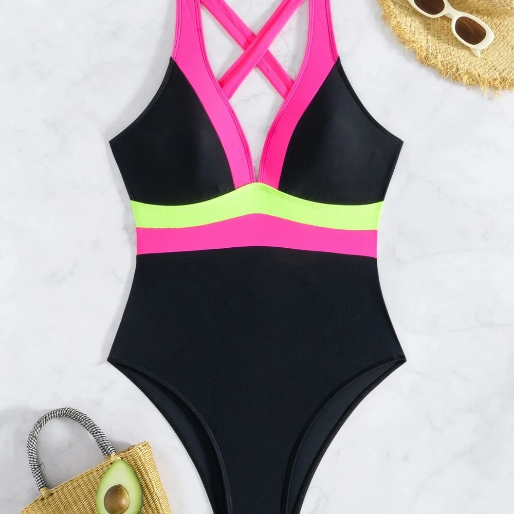 New Women's V-Neck Backless One-Piece Swimsuit Slimming Waist-Training Beachwear Sexy Bathing Suit One Piece Swimwear Tankini