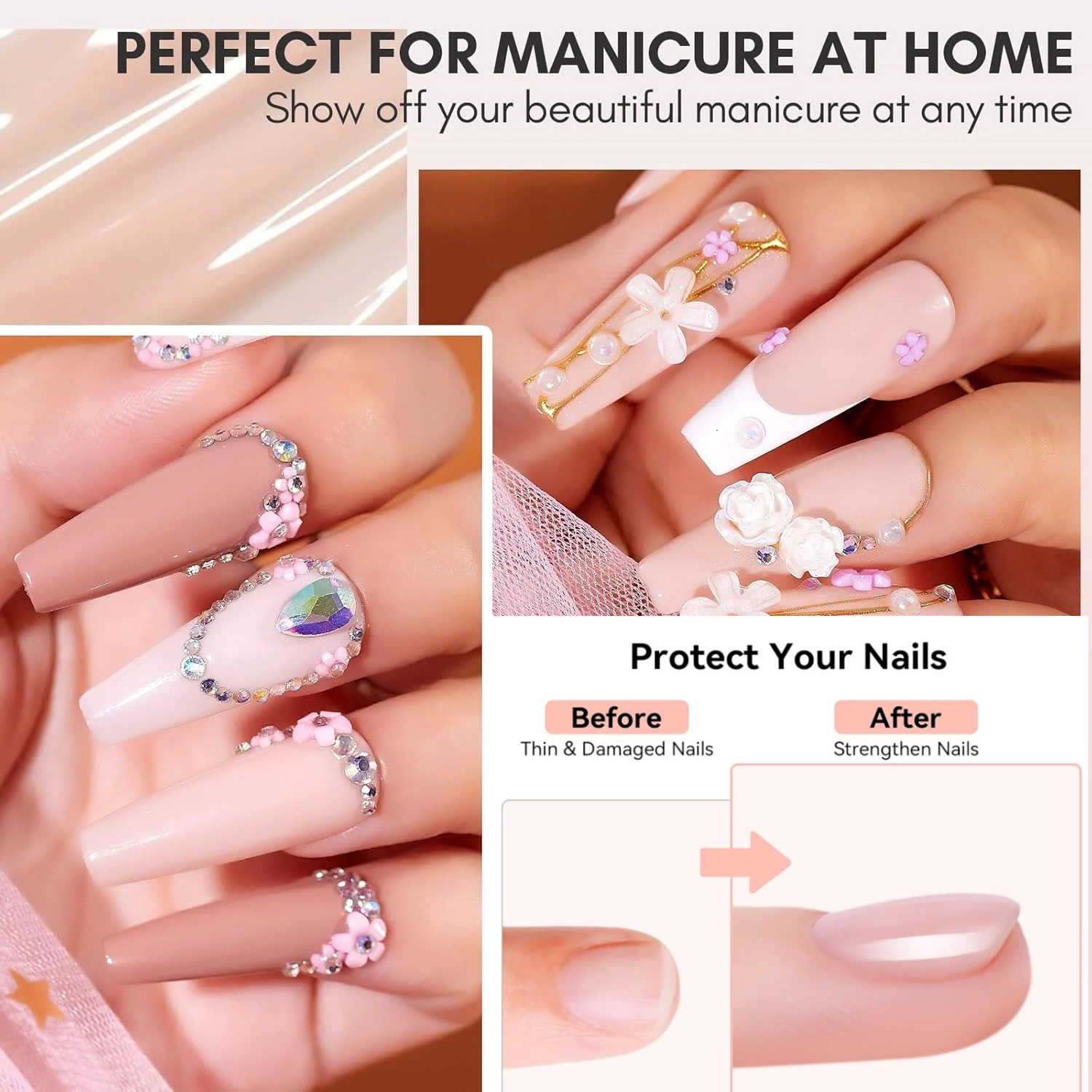 ชุดเจลฐานยาง Makartt และชุดเคลือบด้านบนแบบไม่เช็ด: เคลือบฐานสีนู้ดและเจลท็อปเคลือบเงา ชุดทาเล็บเจลยูวีติดทนนาน