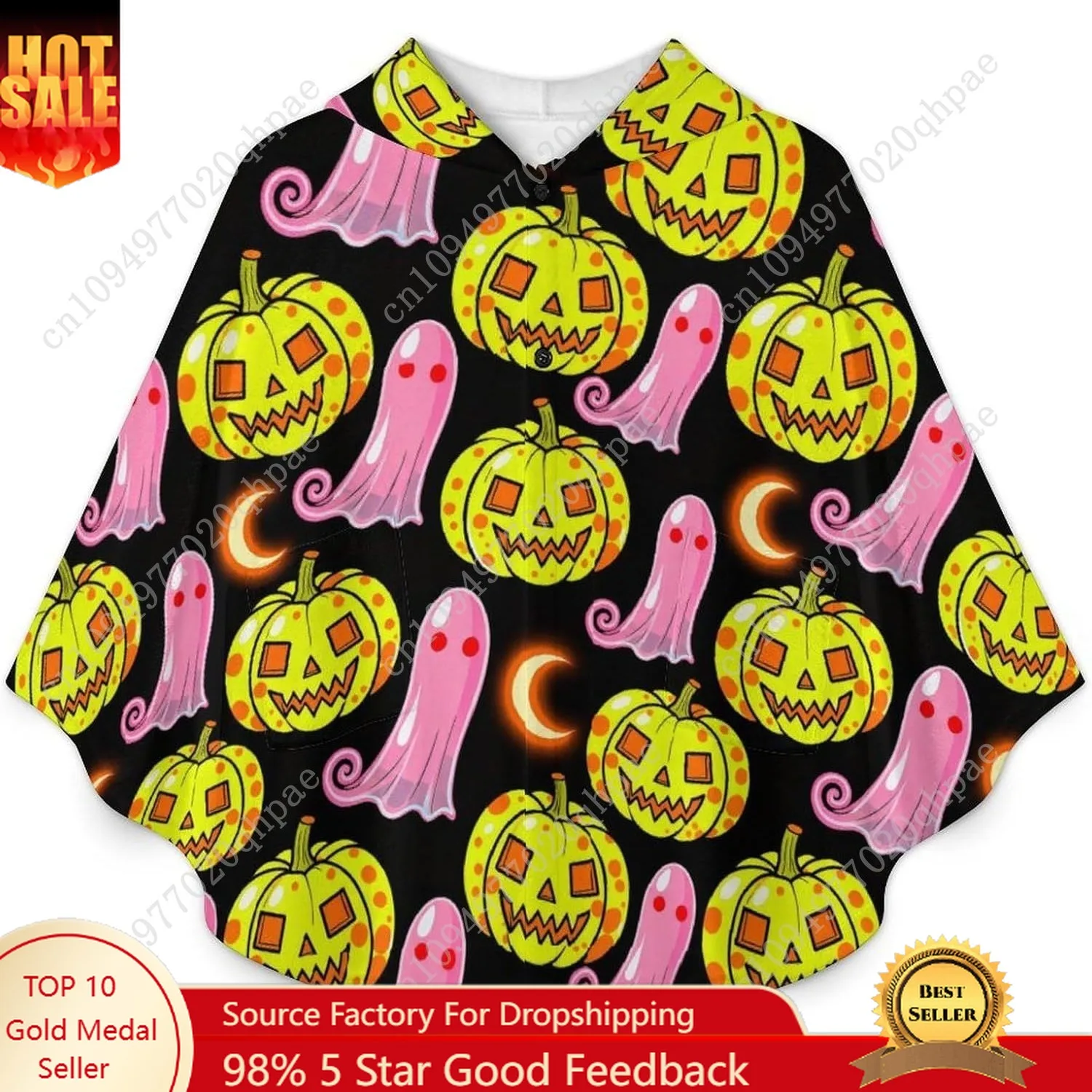 Pull couverture en flanelle confortable, sweat à capuche surdimensionné citrouille lune fantôme avec poches pour enfants et adolescents