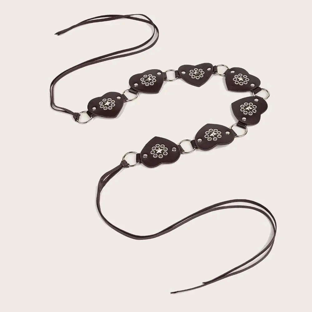 

Fashion Love Heart Rivet Leather Belt Vintage Versatile Punk Waistband Y2K Luxury Design Laced Up Waist Strap Women
