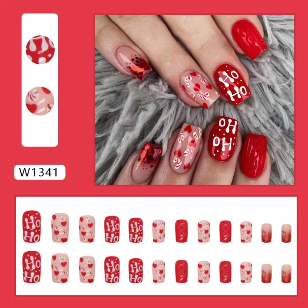Fashion Long Square False Nails Aurora French French Press on Nails Detachable White Love Heart Nail Tips DIY