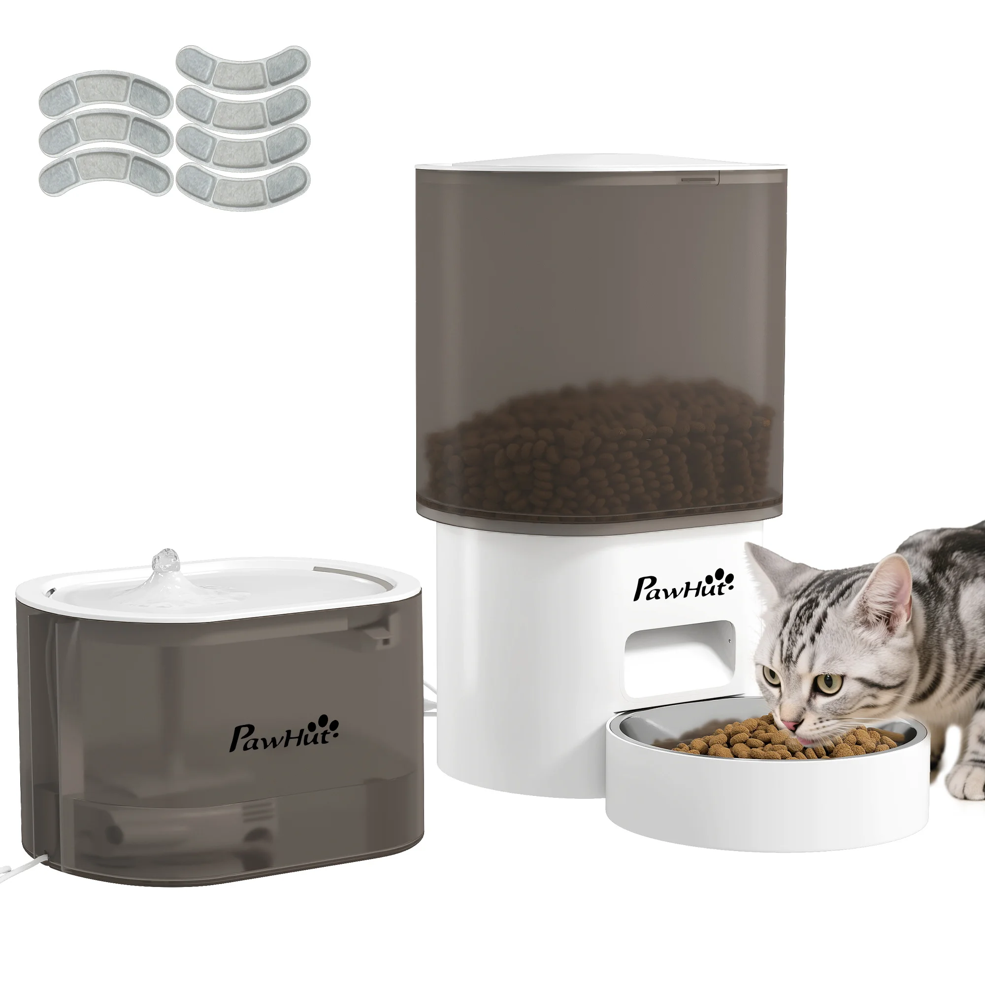 Dispenser di alimenti Pawhut da 3 litri per cani e gatti con controllo tramite app 1-10 pasti al giorno Filtri luminosi a LED con cavo o batterie