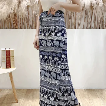 원피스 스트랩리스 랩 스커트 관광 다이 에스닉 스타일 플로럴 컬러 하프 바디 롱 스커트 여성용 