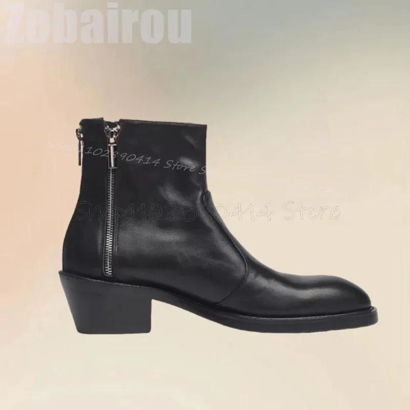 

Black Zipper Decor Matte Leather Ankle Boots Fashion Back Zipper Men Boots Luxury Handmade Party Banquet Office Men Dress Shoes