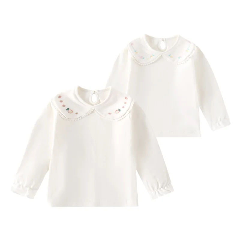 2024 Baby Girl Doll Collar Top Long Sleeves Cotton Children\'s Top Newborn  Autumn Comfort Toddler Clothes Casual Girls Clothing