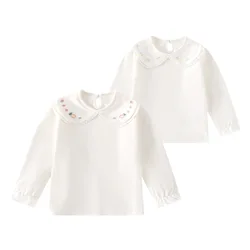 2024 Baby Girl Doll Collar Top Long Sleeves Cotton Children's Top Newborn  Autumn Comfort Toddler Clothes Casual Girls Clothing