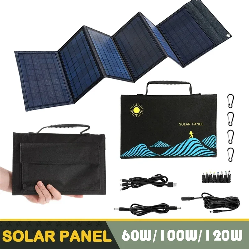 100W Solar Panel Folding Bag USB+DC Output Solar Charger Foldable Portable Charging Device Outdoor Portable Power Supply