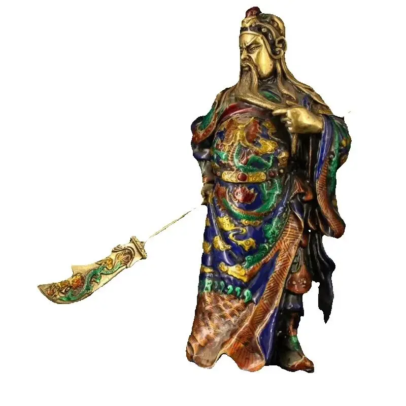 

Tibet Nepal Old Copper, Turquoise Inlaid Stone God of Wealth Statue, Of Guan Yu Buddha