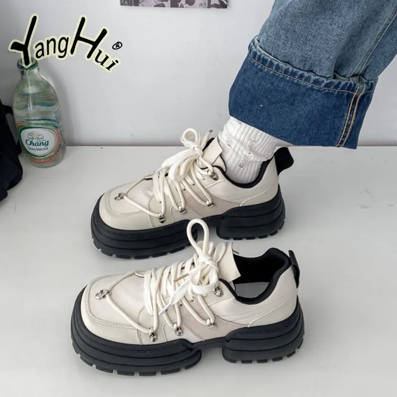 Elevated Thick Bottom Anti-slip Comfortable Casual Shoes 2023 New Fashion Korean Style Square Head Shoes Women Spring Summer