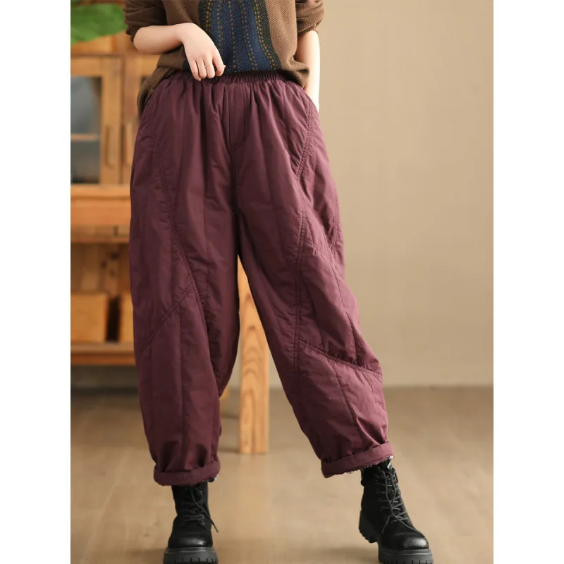 กางเกงฮาเร็มทรงหลวมสไตล์จีน ย้อนยุค แฟชั่นวินเทจ เอวยางยืด ตัดต่อผ้า รุ่นใหม่สำหรับผู้หญิง ฤดูใบไม้ร่วง ปี 2025 ZEMOREXMZ