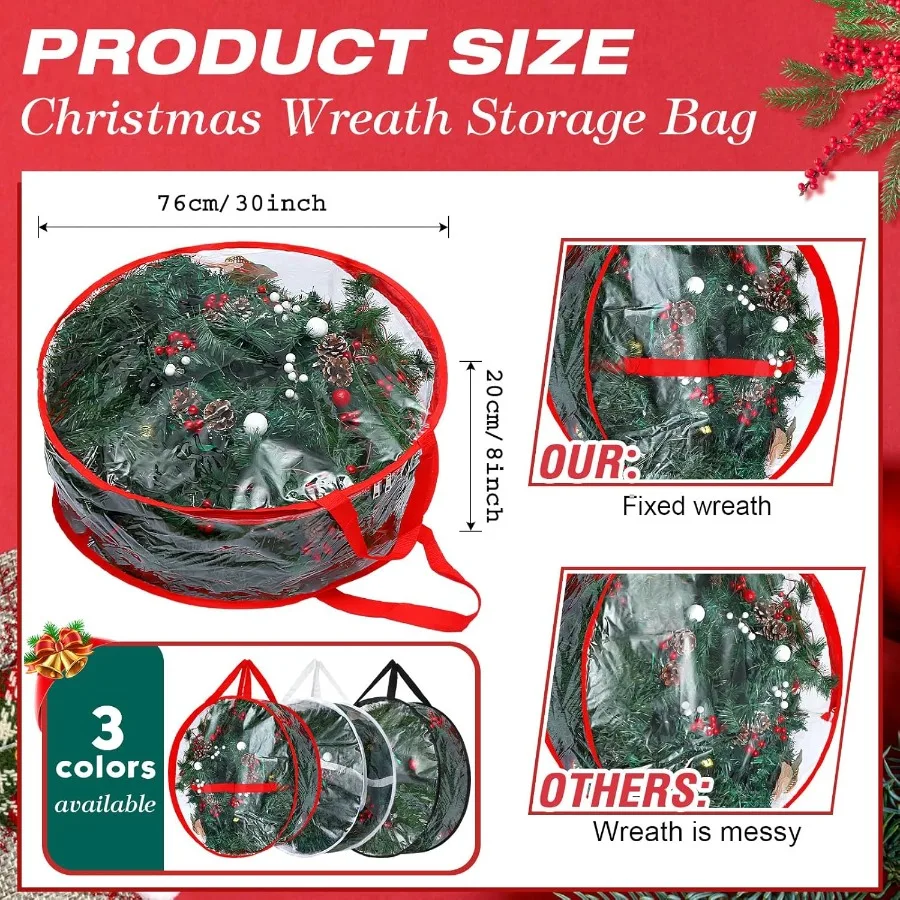 6 قطعة إكليل عيد الميلاد الشفاف حقيبة التخزين إكليل تخزين الحاويات مع تحديد حزام إكليل صندوق تخزين مع مقابض ل ng Garl