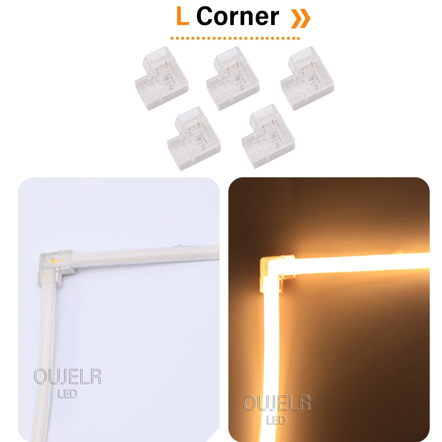 220V COB LED Strip Wire Connector EU Plug 2pin No Dark Area Connector  L Shape Tape Clip Accessory Light Fixed Clamps tail plug view 2