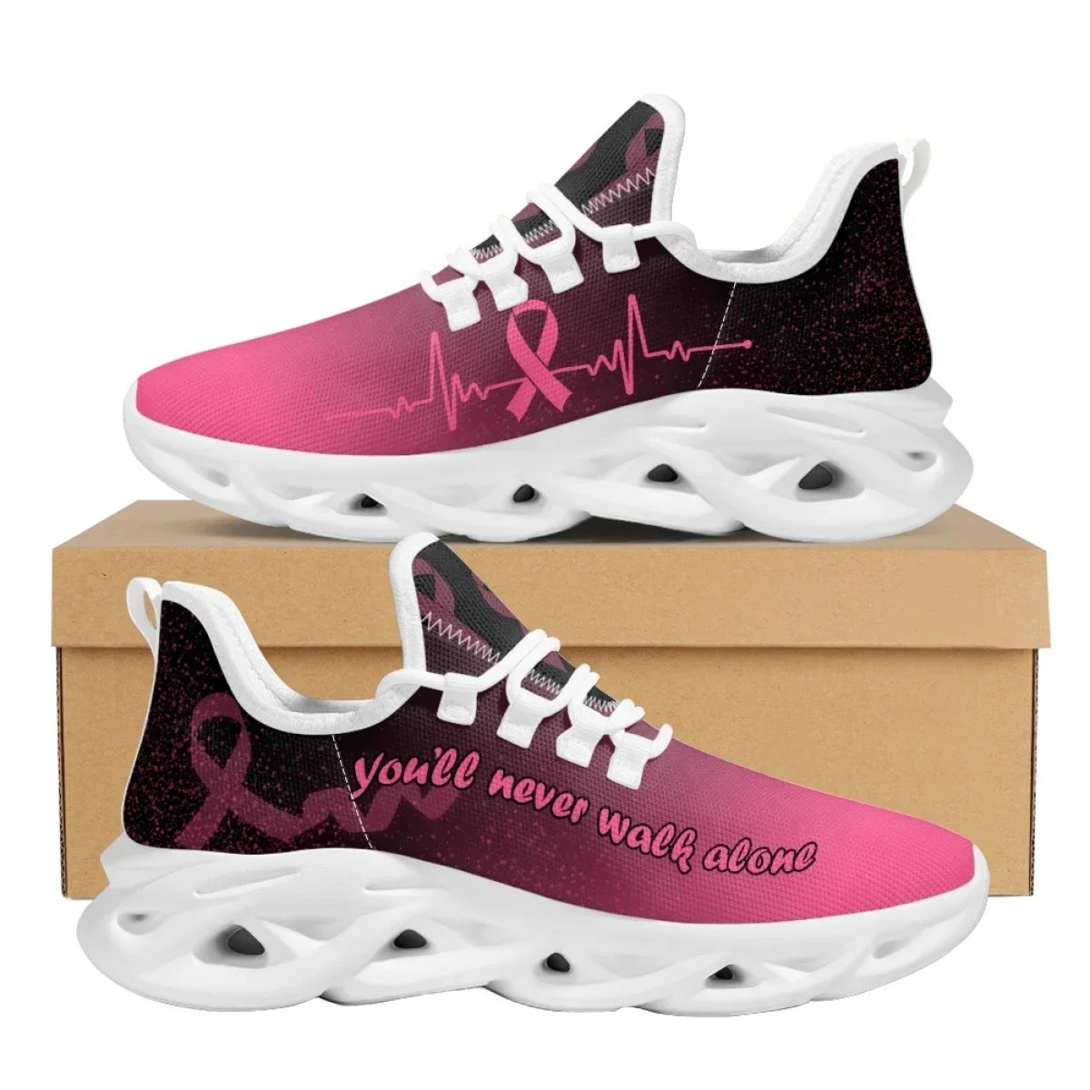 Breast Cancer Awareness Sneakers Women Faith Hope Love Breathable High Quality Air Mesh Shoes Customized Female Girls Sneaker