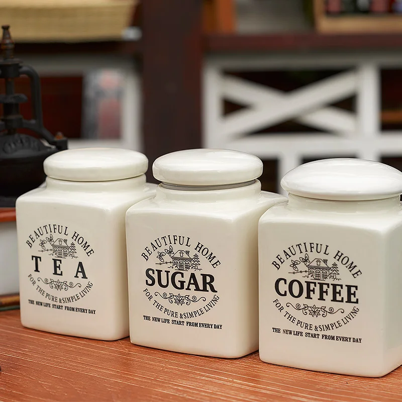 

3 Pcs Set Cafe Food Container Canister With Cover Storage Vial Brief Beautiful Home Ceramic Tea Coffee Sugar Sealed Jars And Lid