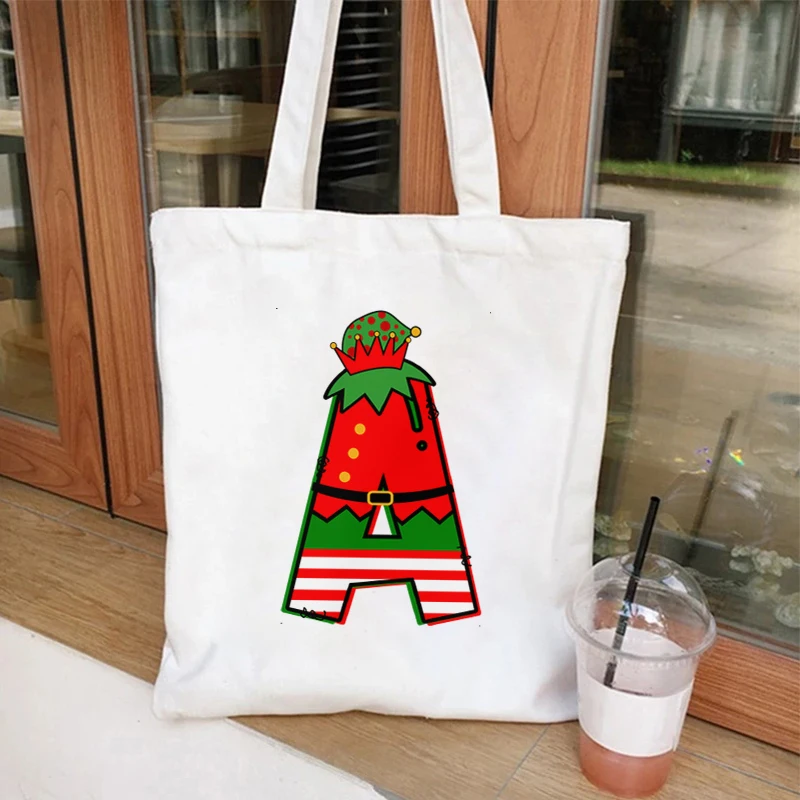 A-Z 26 Alphabet Christmas Theme Shoulder Bags Family Xmas Party Tote Bag Fashion Shopping Bag High-capacity Women Teen Handbag