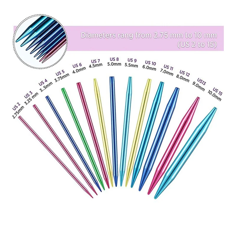 26 Pieces Aluminum Interchangeable Circular Knitting Needle Set,13 Size Interchangeable Crochet Needles for Knitting