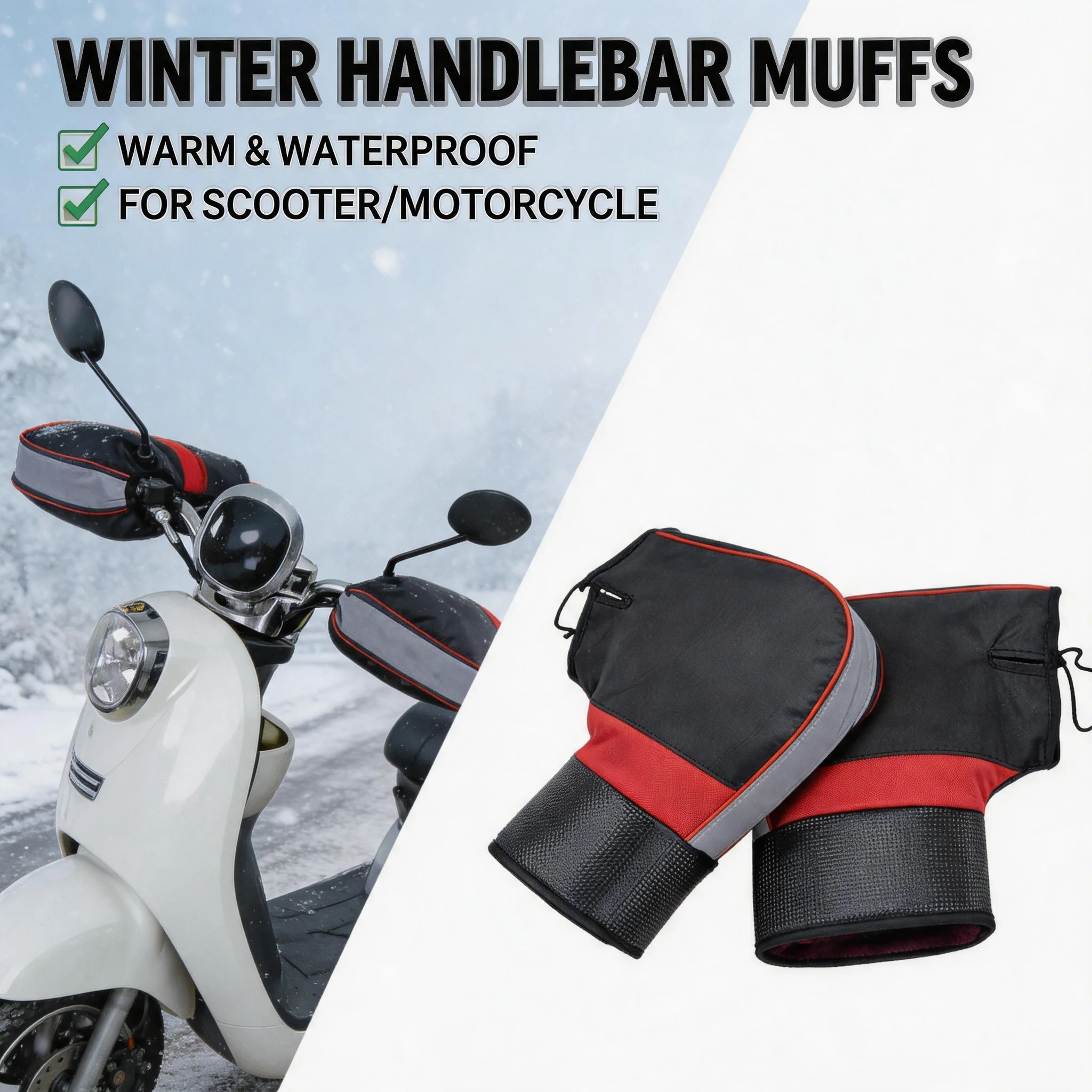 Scooter Handlebar Muffs 1Pair Thick Warm Rainproof Protective Winter Warmer Gloves for Motorcycle Outdoor Cold Weather Use